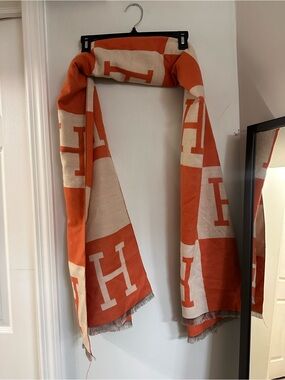 Mystique Boutique Orange and Cream H Logo Knit Scarf